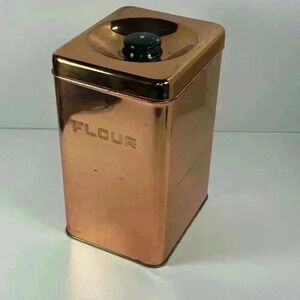 Vintage Lincoln Beautyware  copper coated tin flour canister with lid